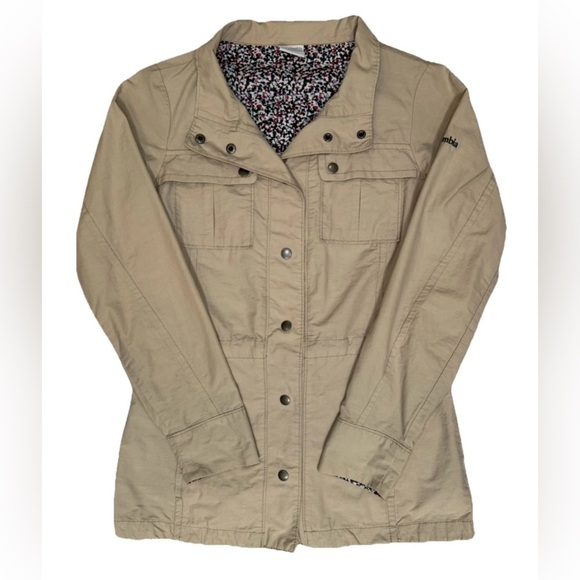 Columbia Lightweight Rain Resistant Jacket Coat with Floral Cuffs Size S Snap Up - Picture 7 of 8
